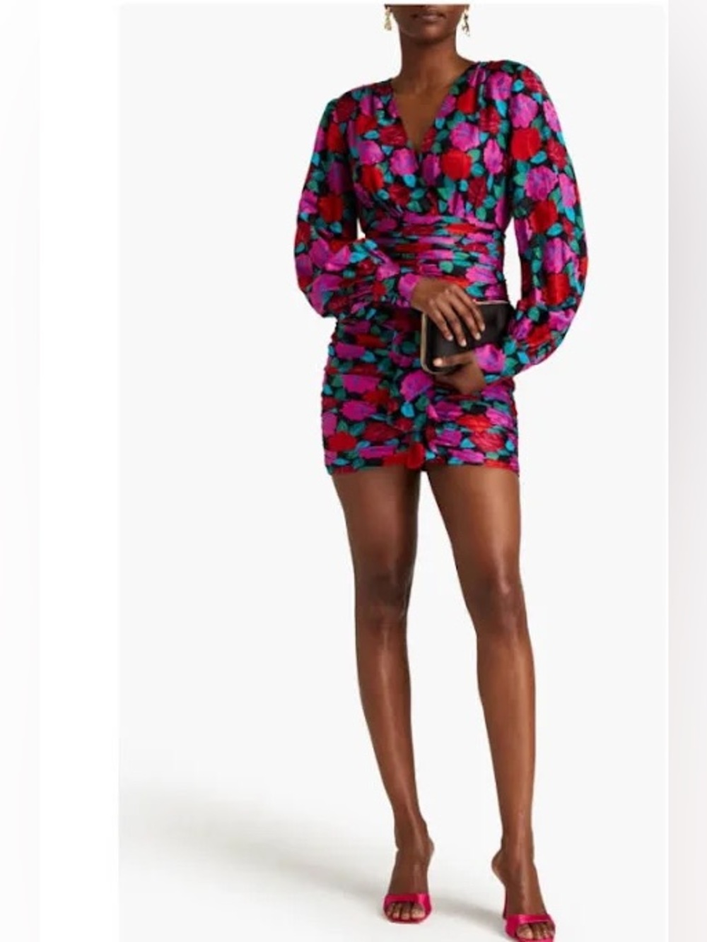 Ronny Kobo Carissa Ruched Floral-jacquard Mini Dress In Magenta xs